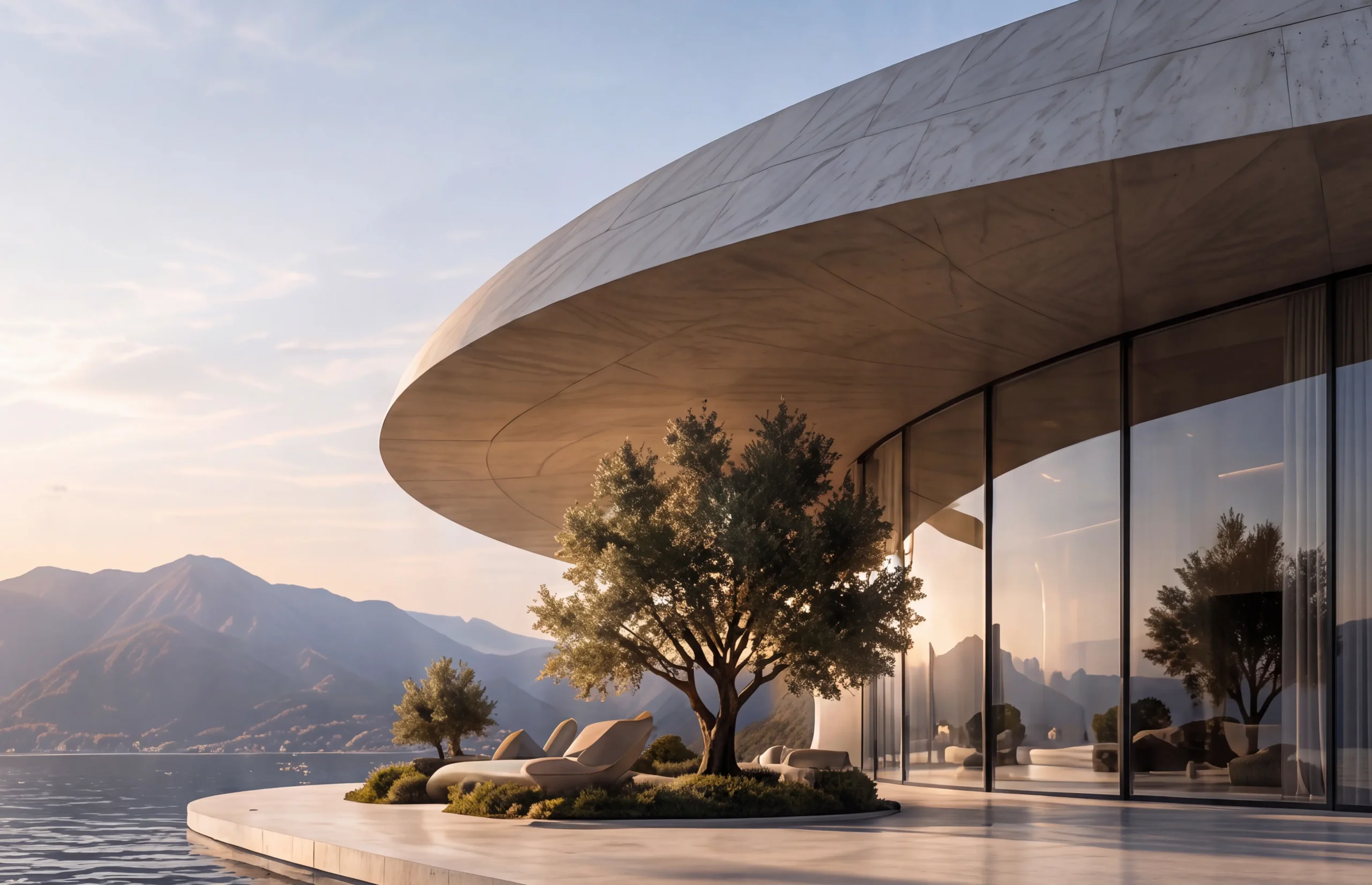 Modern architecture by the water